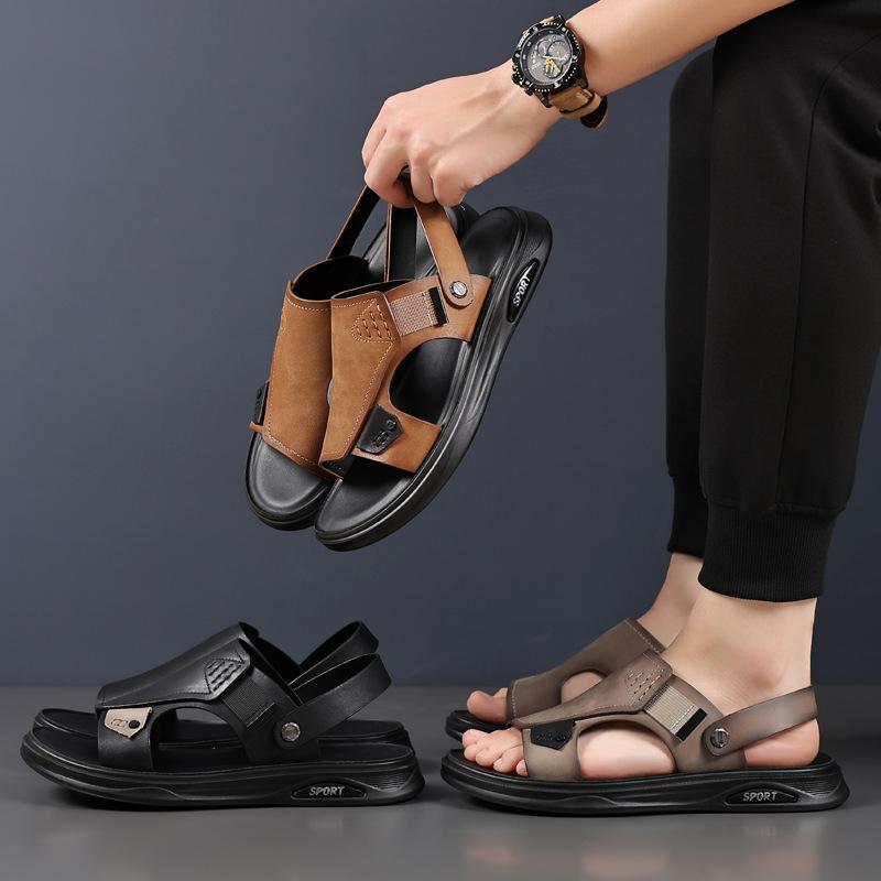 Summer new first-layer cowhide men's beach shoes leather outdoor leather sandals non-slip slippers sandals breathable men's shoes