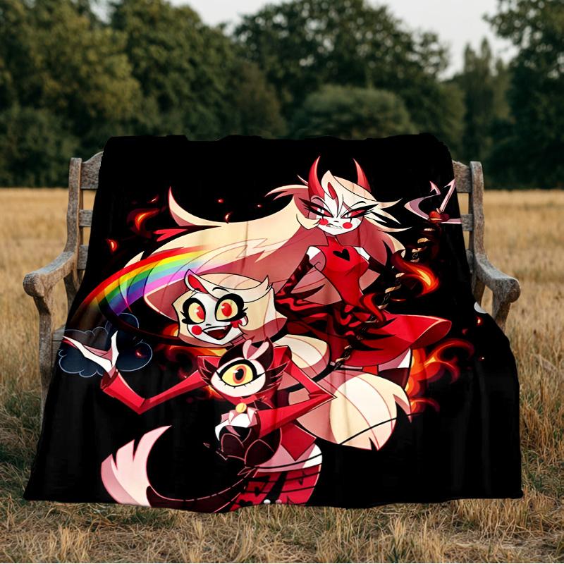 Vibrant Devilish Hazbin Blanket Flannel Throw for Sofa, Indoor, Camping, Living Room, Office, Chair, And Bed Soft Birthday Gift