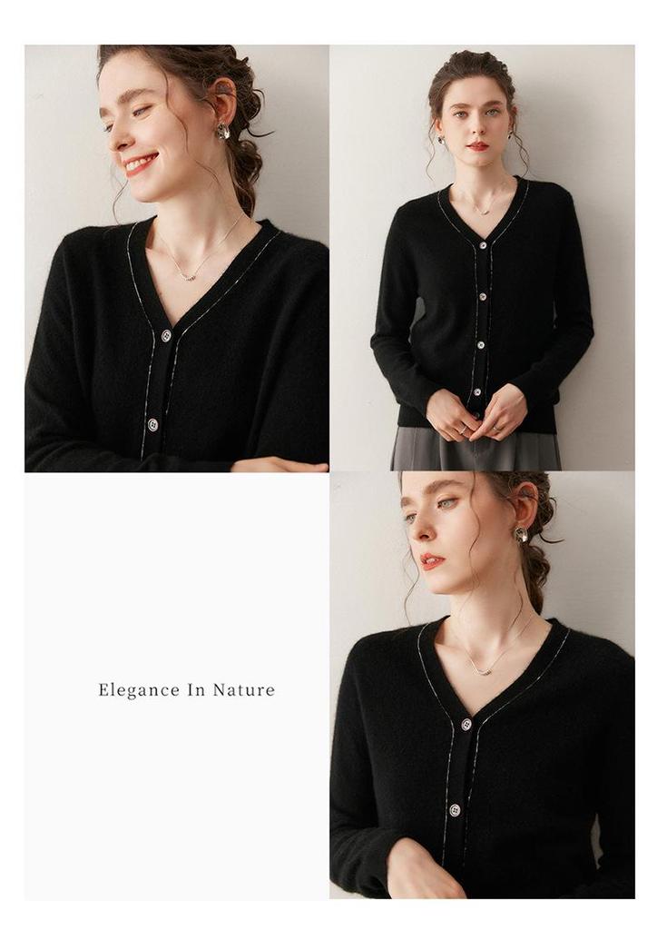 25 Fall/Winter Cashmere V-neck Knit Women's Loose Color Block Cardigan - Fashionable & Comfortable Korean Style Sweater