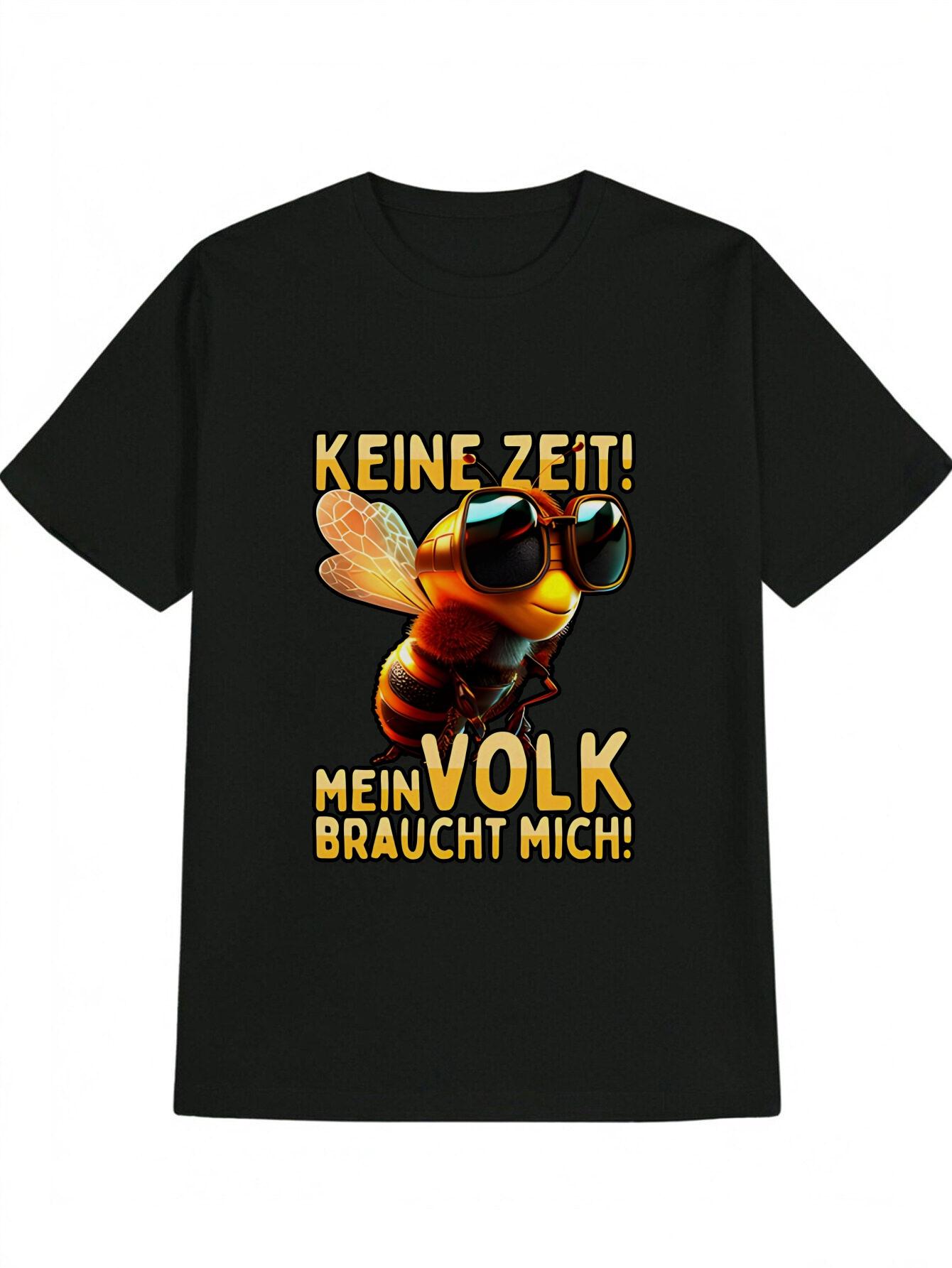 

Casual Graphic T-shirt with Anthropomorphic Bee & Golden Fashion Glasses Print - Black Round Neck Summer Tee S