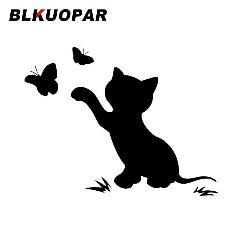BLKUOPAR Cat And Butterfly Car Stickers Funny Animal Decal Occlusion Scratch Die Cut Windshield Surfboard Car Decoration