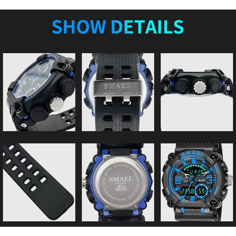 Ceas digital cu afișaj dublu SMAEL pentru studenți de sex masculin Ceas electronic cu funcție de alarmă multifuncțională anti-luminozitate în întuneric