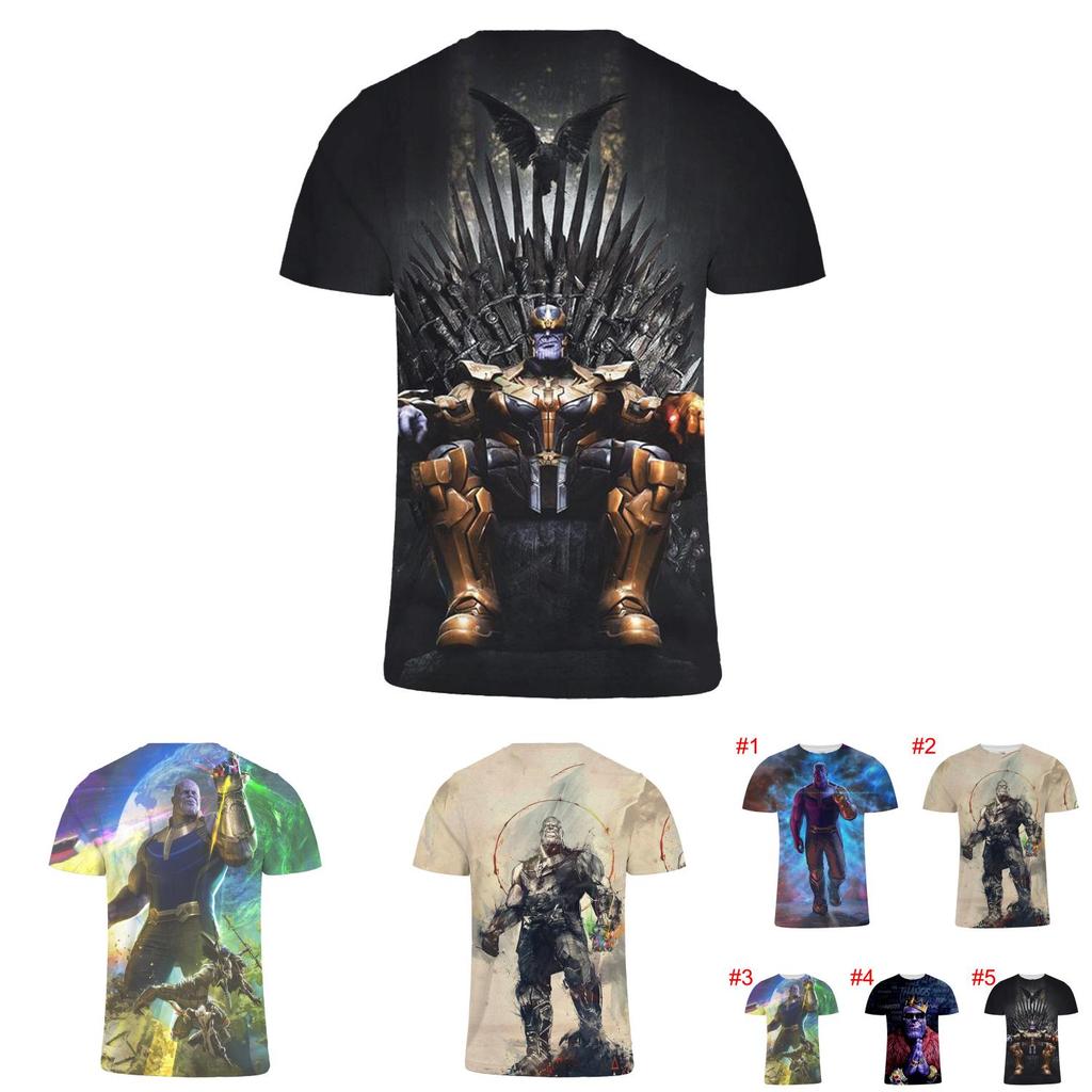 Qualità Premium The Avengers Endgame Thanos Maglietta a Maniche Corte Girocollo Grafica da Uomo Top Camicetta