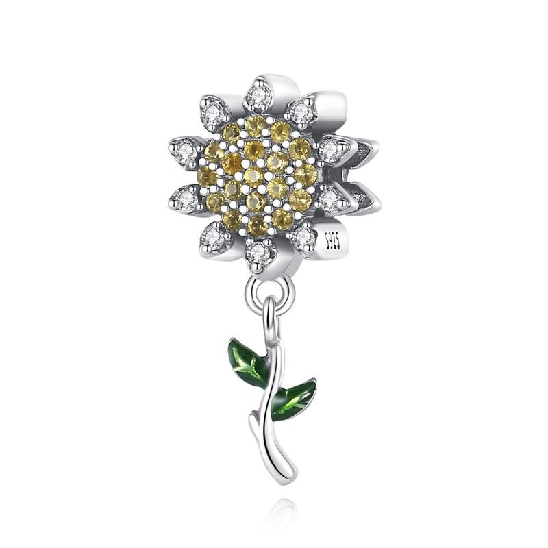 Original Charms Copper Plated Zircon Sunflower Beads Fit Bracelet Women Jewelry Making Diy Gift