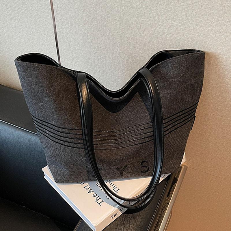 Striped Canvas Bag Women's Large-capacity New Autumn and Winter Versatile Simple Shoulder Bag College Student