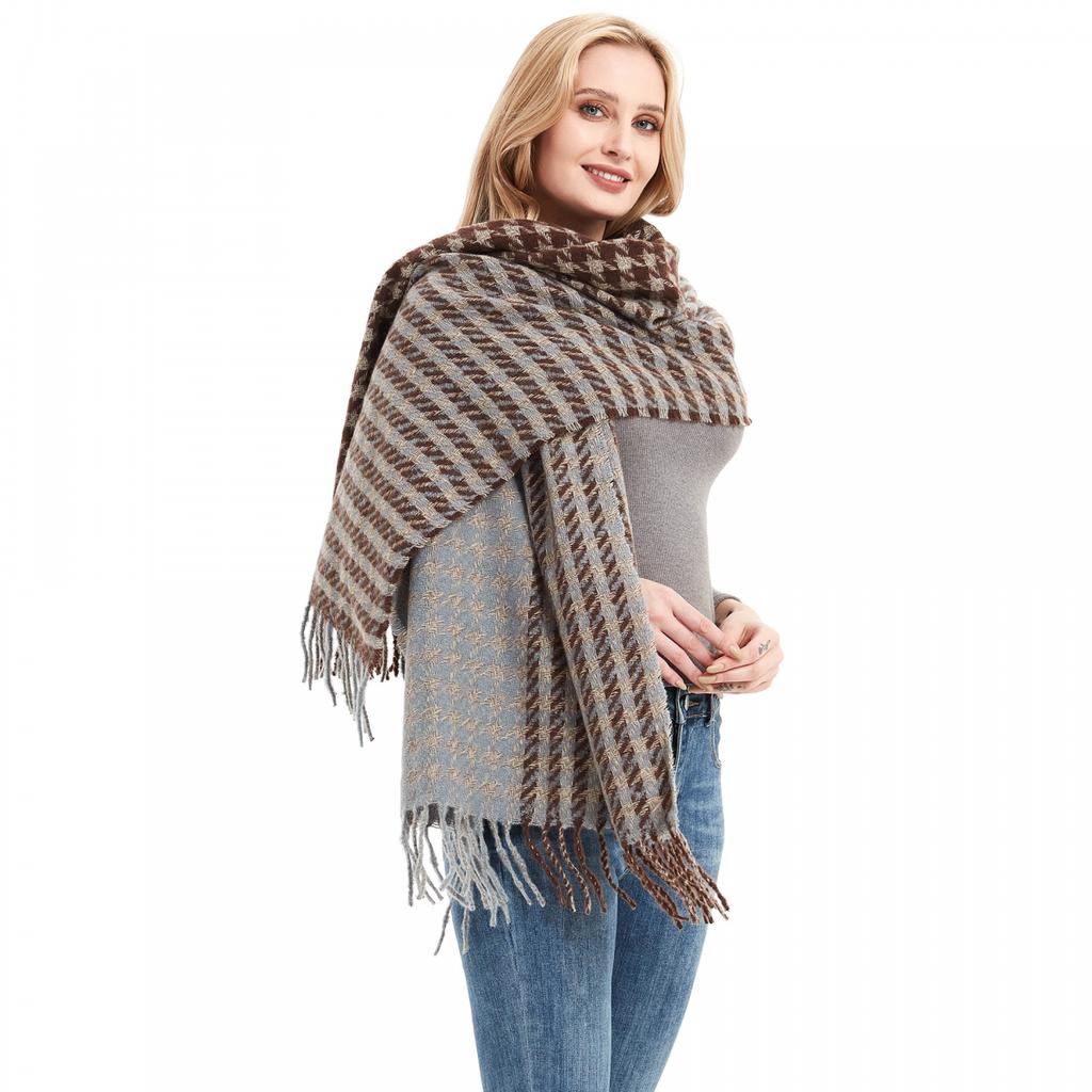Høst vinterskjerf Brunt Houndstooth skjerf for kvinner dusk sjal