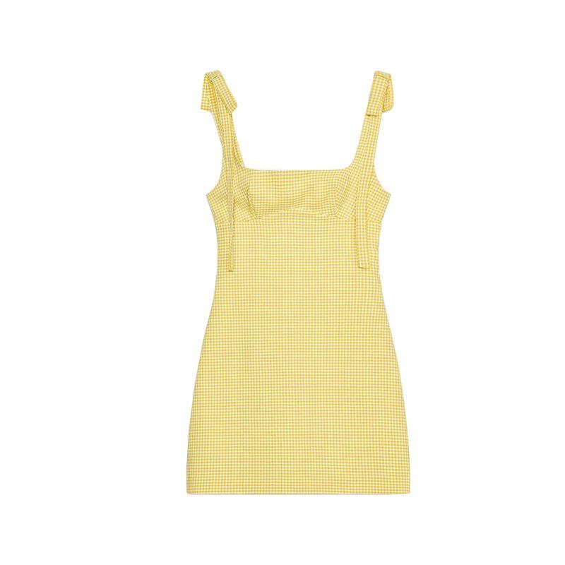 

Summer Women s Straight Collar Patchwork Lining Bowknot Decoration Small Plaid Dress 2180305 2180205 Printed L