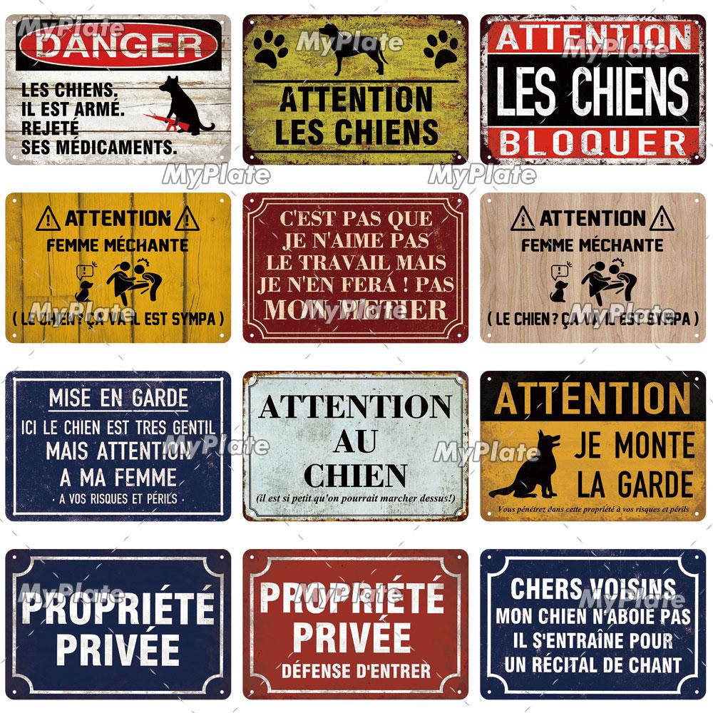 Attention Danger Words Metal Sign Vintage Plaque France Tin Sign Plate Wall Decor For Bar Club Man Cave Art Poster Custom