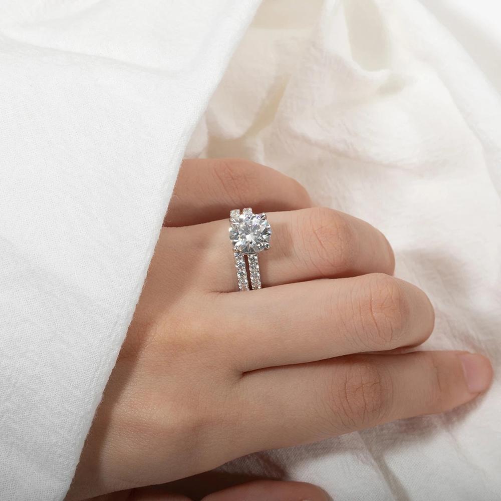 D VVS1 All Moissanite Row Rings Set For Women CopperPlated 18K White Gold Diamond Ring Wedding Bands Fine Jewelry