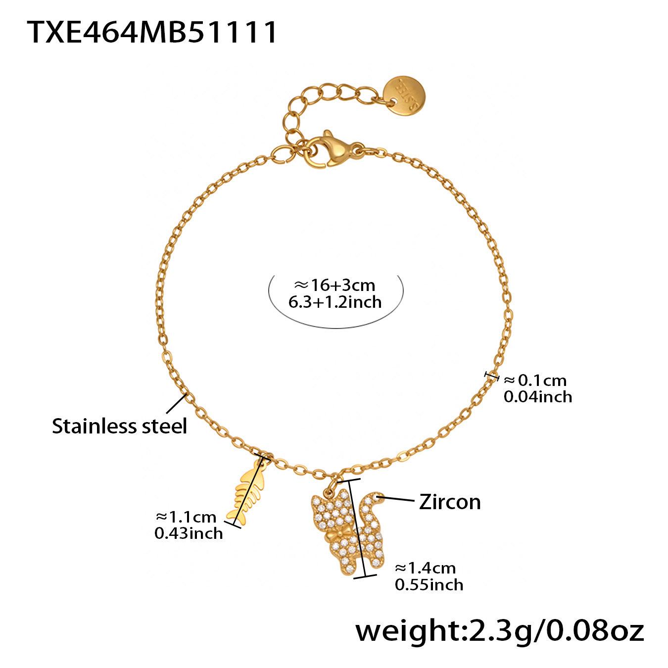 Qiong Yao 18K Gold Cat Fishbone Pendant Bracelet & Clavicle Chain Jewelry Set