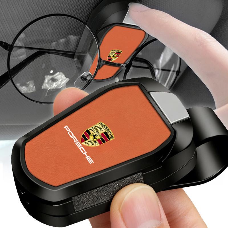 Car Sun Visor Glasses Holder Organizer Anti-Slip Eyewear Clip For Porsche Cayenne Panamera Macan Boxster Cayman 718 911 Sticker