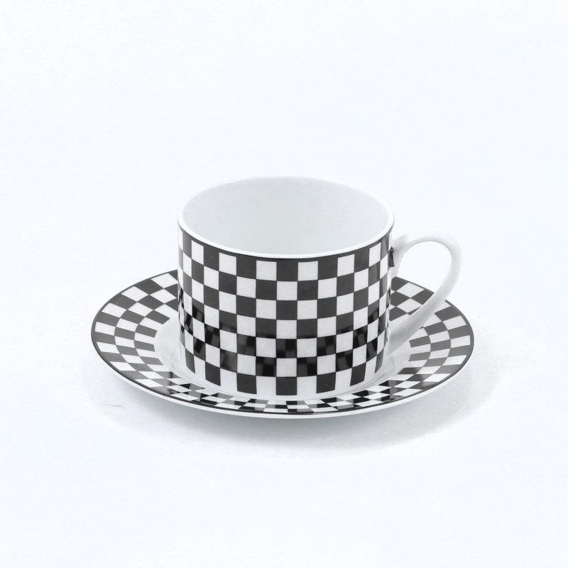 Nordic Black And White Green Plaid Bone China Cup Saucer Couple Coffee Cup Saucer Ceramic Afternoon Tea Cup Saucer Birthday Gift
