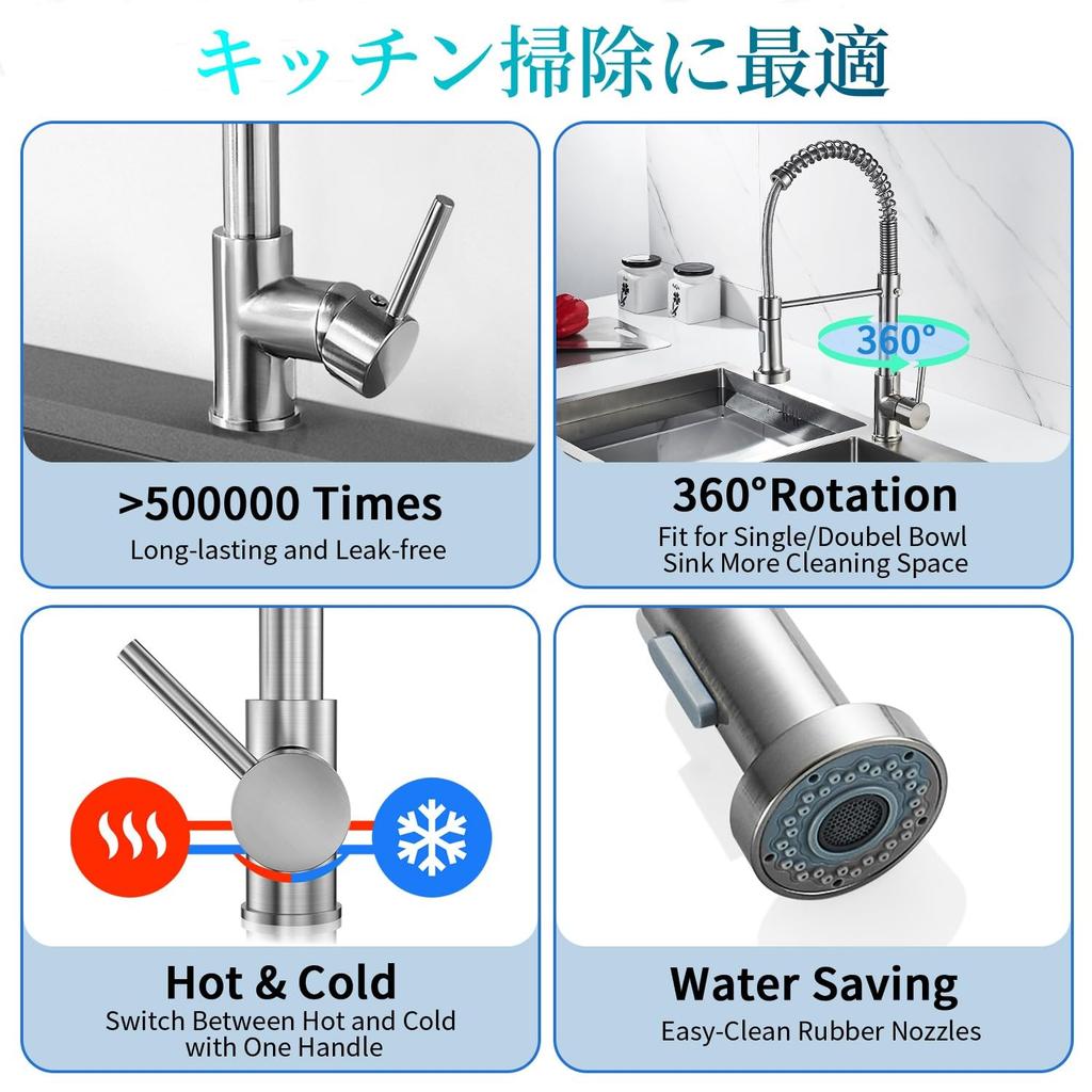 Cooltens Kitchen Single Lever Mixer Tap with Hand Faucet, Shower, Water-Saving Shower, Brass, Spring-Loaded