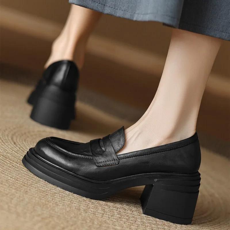 Módní dámské boty na robustním podpatku z pravé kůže na klínku, dámské platformové lodičky, dámské boty na vysokém podpatku, zapatos mujer, ručně vyráběné mokasíny s tlustou podrážkou