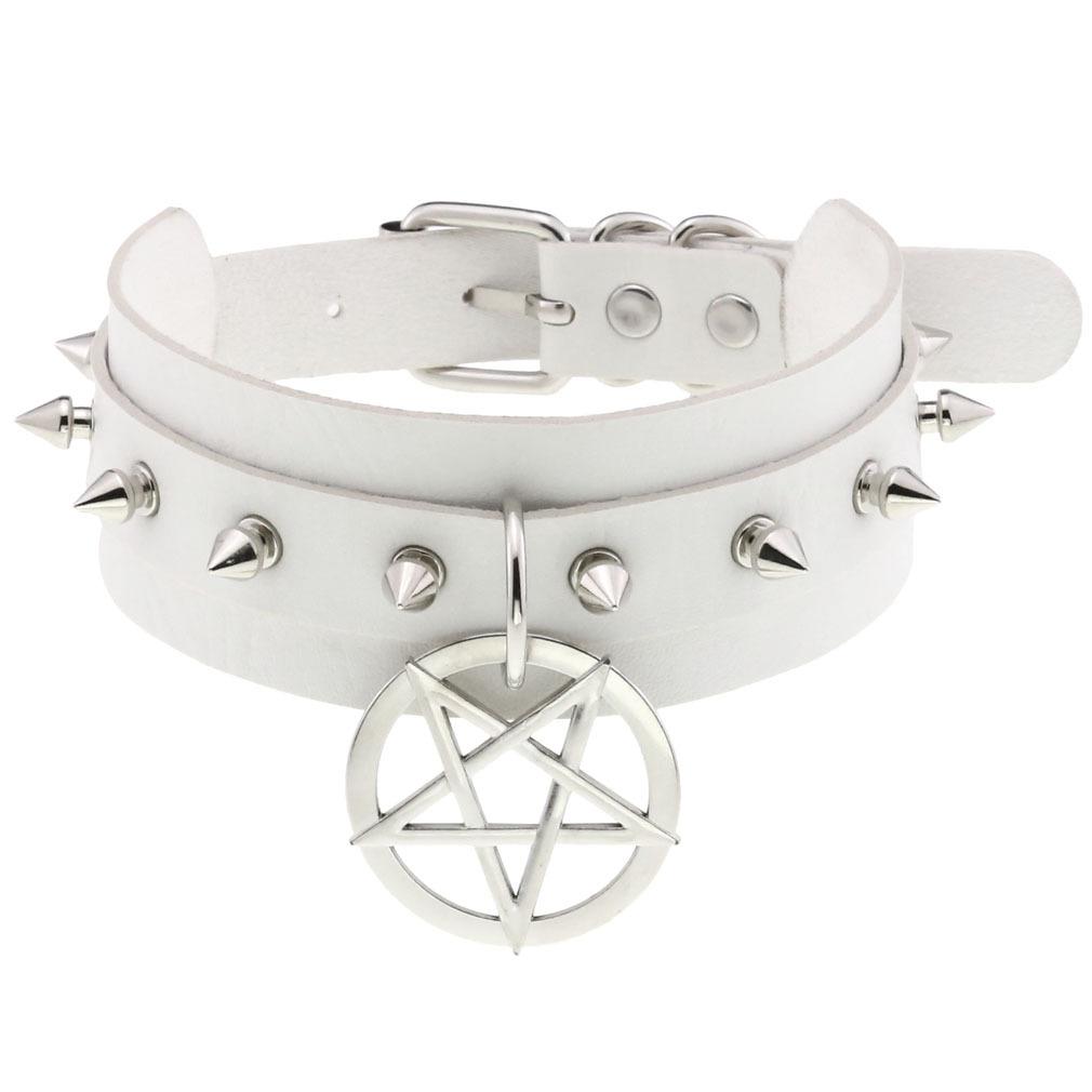 DIEZI Harajuku Bílý PU Kožený Kroužkový Choker Náhrdelník Pro Ženy Muže Vintage Gotický Hip Hope Nastavitelný Límcový Náhrdelník Šperky