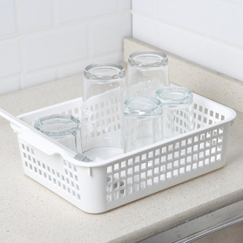 Desktop Storage Basket Space Saving Handle Rectangular Stackable Hollow Storage Basket Bin for