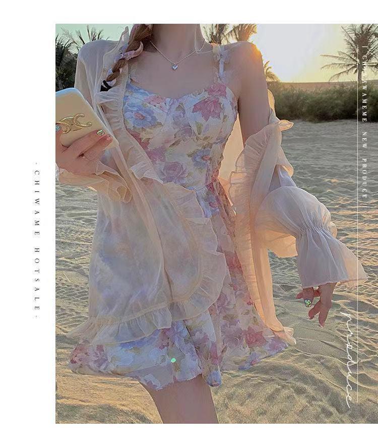 2025 Women's Gentle Floral Summer Dress & Sun Protection Cardigan Two-Piece Set