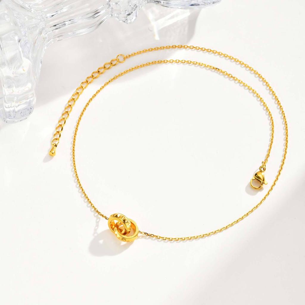 Wind Collarbone Chain Stainless Steel Batch Corner Cross Chain Double Ring Rivet Necklace 18K Gold Nc-2250