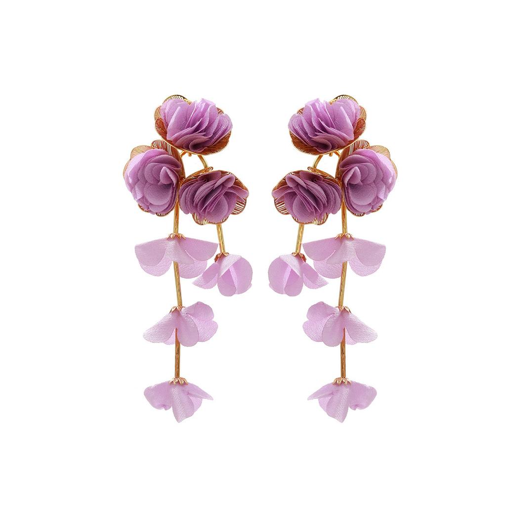 Earrings with chiffon flowers, multi-layered niche design, versatile and high-end earrings for women