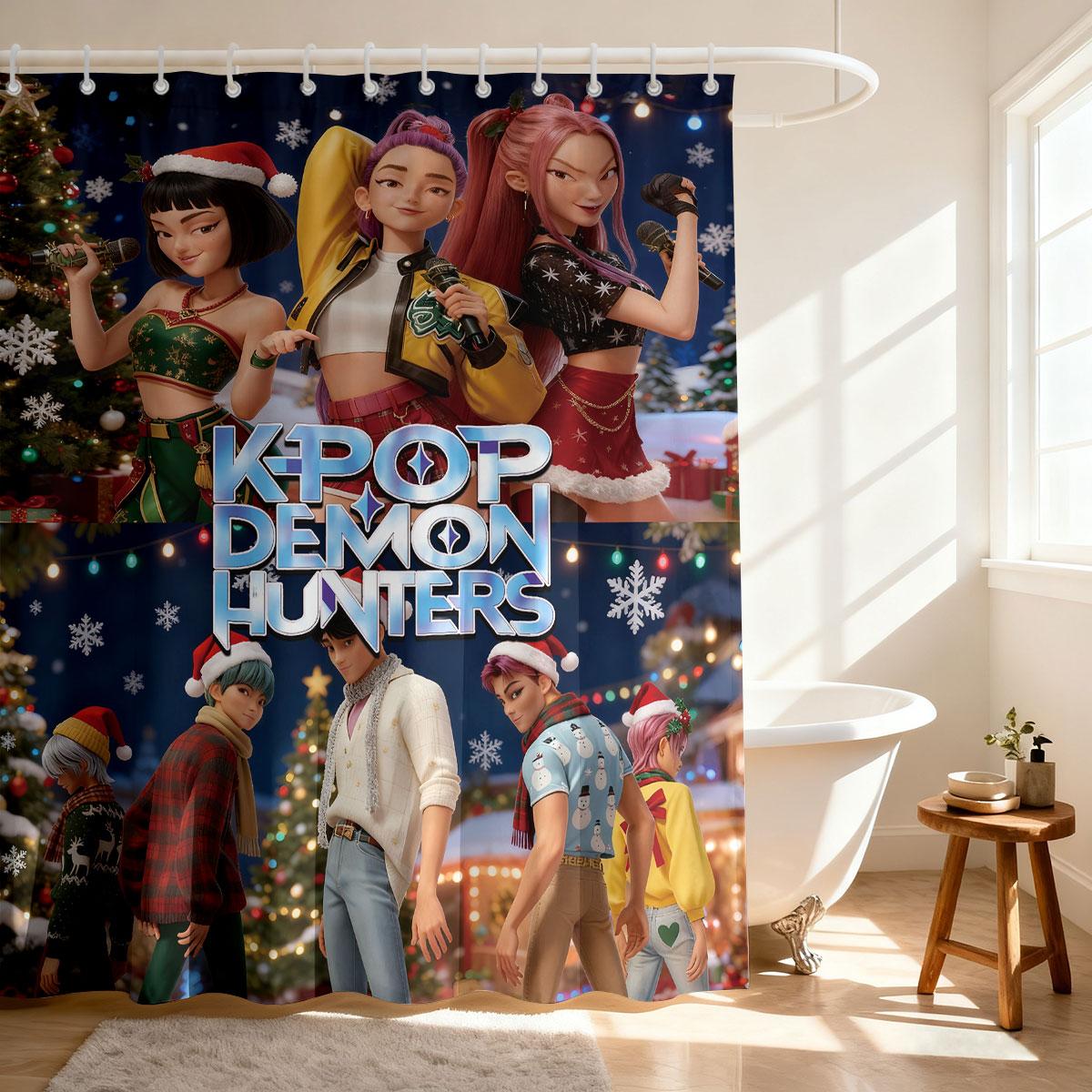 

1Pc Christmas K-Pop Demon Hunters Printed Waterproof Shower Curtain Partition Privacy Hanging Curtain 12 Hooks Multiple Sizes 120x180cm