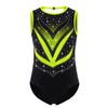 Girls Gymnastics Leotard Sleeveless Crisscross Cutout Back with Mesh Patchwork Shiny Rhinestones Bodysuit