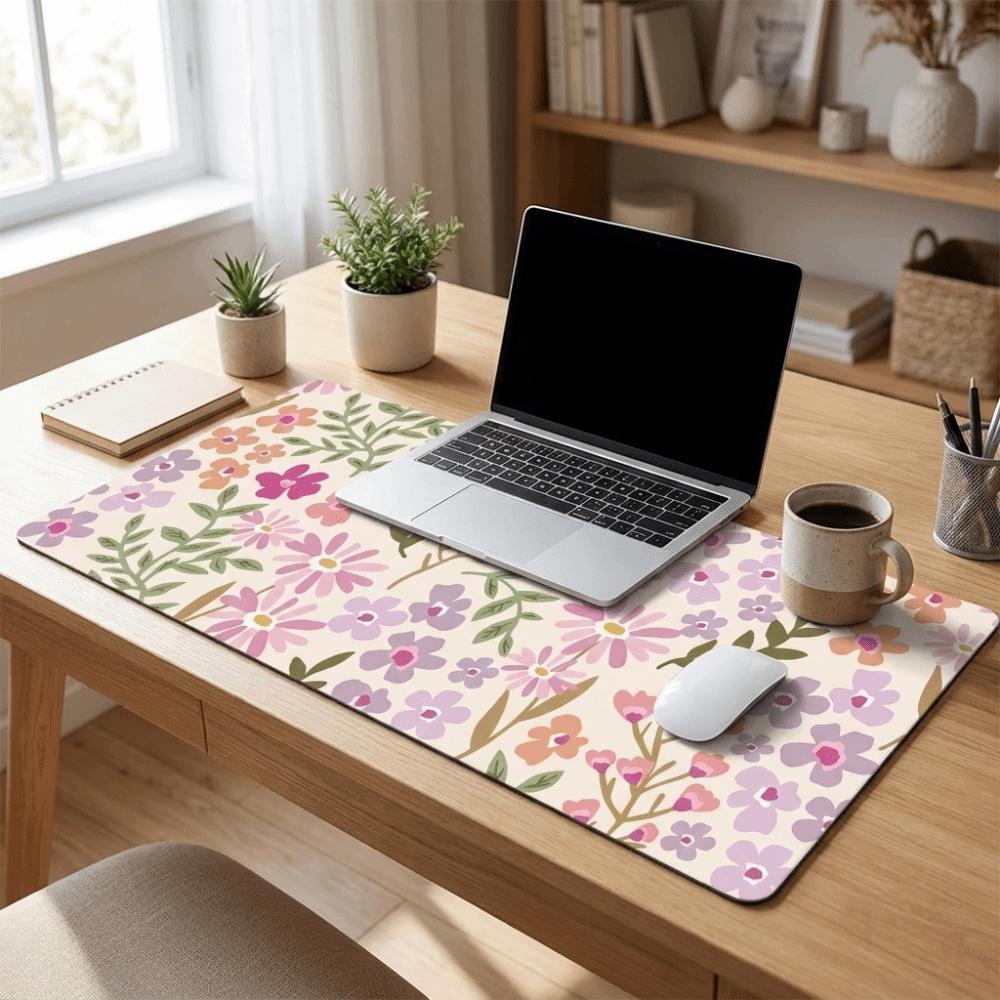 Rubber Base Floral Desk Pad Non-Slip Computer Mat Sweet Mouse Pad Office