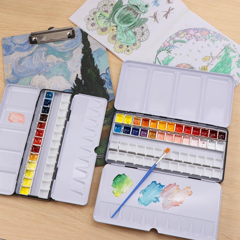 Rectangular Empty Paint Case 12/24/52 Grid Watercolor Tin Palette For Half/Full Pan