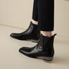 Fashion NEW Autumn/Winter Women Boots Square Toe Chunky Heel Shoes Split Leather Shoes for Women Slip-on Ankle Boots Black Modern Boots