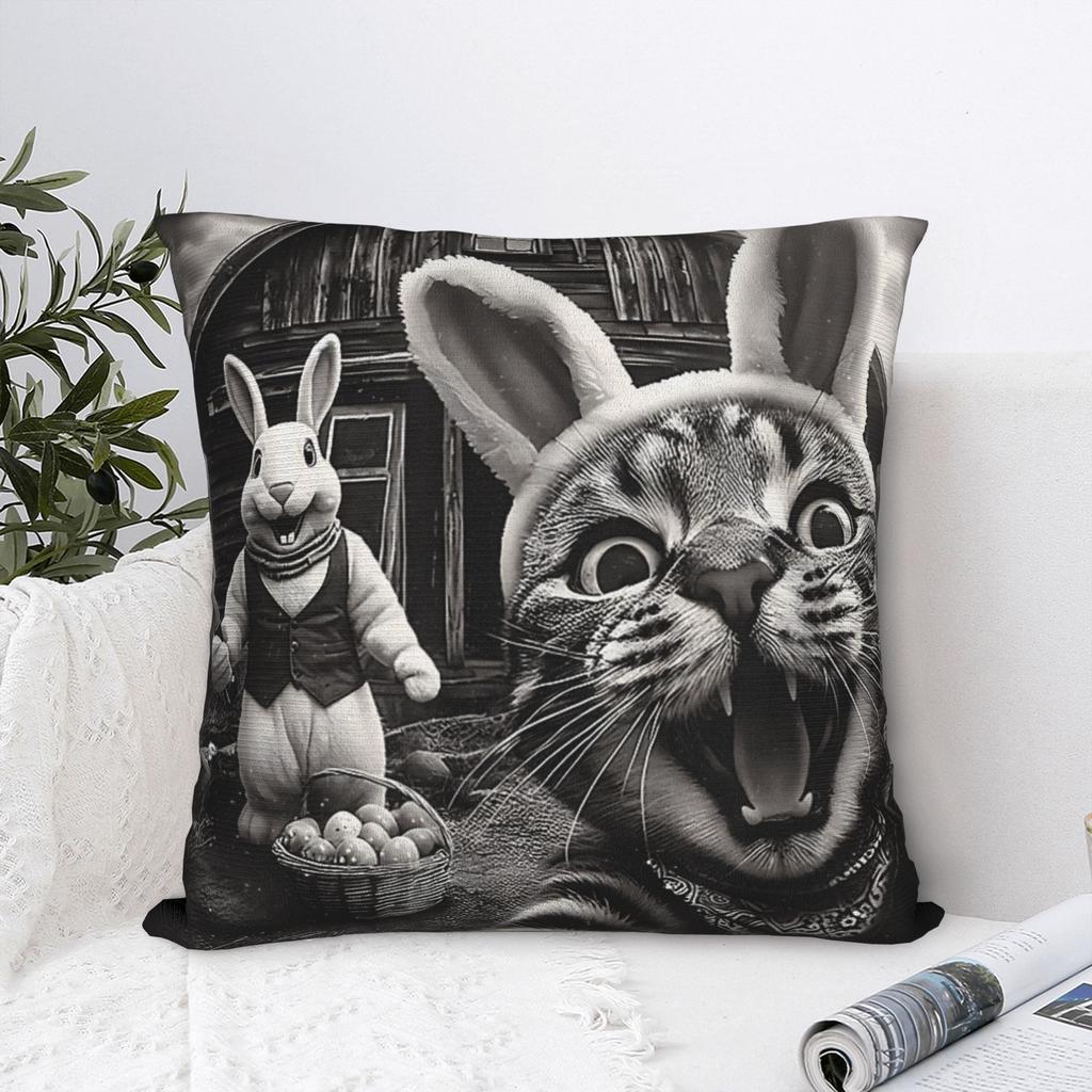 Pillow Case Easter Bunny Rabbit Cat Taking Selfie Graphic Pillow Cover For Wedding Party Home Decor Retro Trendy Pillowcases