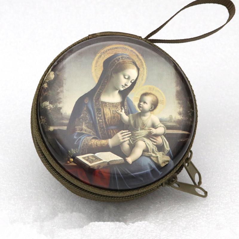 

Prayer Rosary Zipper Bag Iron Artwork Organizer Portable Religious Storage Pouch for Church Faith Travel Use