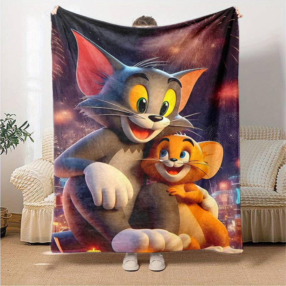 1pc Tom and Jerry Flannel Blanket Soft Warm Throw for Home, Office, Travel, All-Season Cozy Bedding GiftL1118