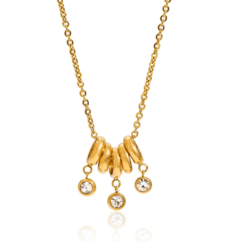 Youthway Fashion White Rhinestone Pendant Necklace For Ladies Gold Color Plated Stainless Steel Round Jewelry Accessory