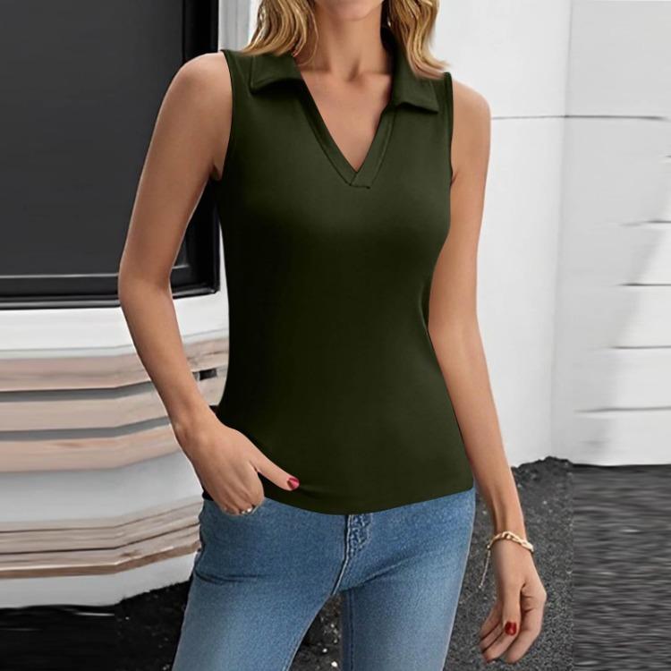 Women's Summer Casual V Neck Sleeveless Solid Color Tight Tank Top Fashion Trendy Top