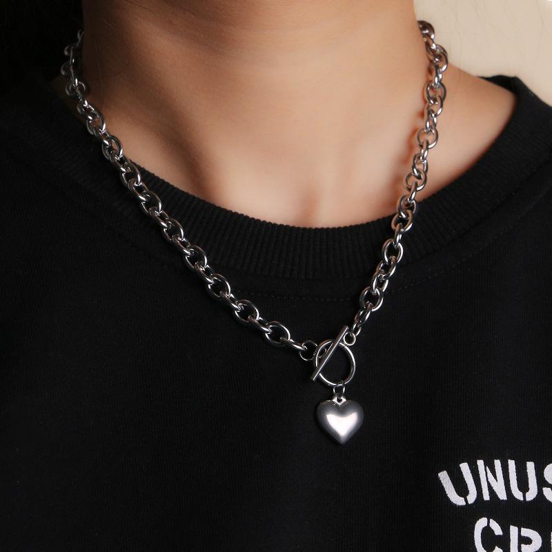 Unisex European & American Hip-Hop Titanium Steel Necklace with Letter Square, OT Buckle, Chain Design.