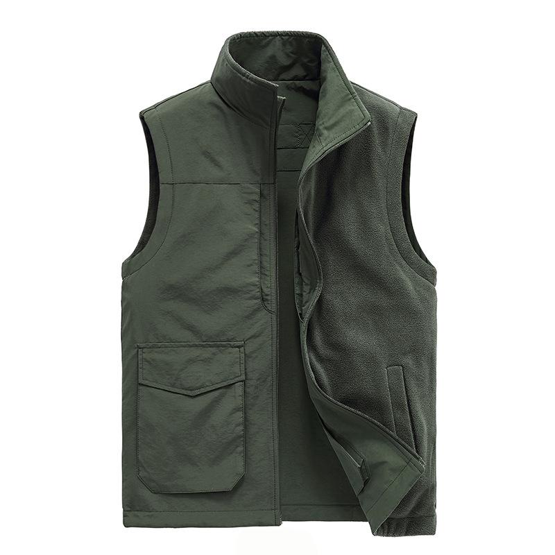 

2024 Новый модный мужской флисовый жилет, ветрозащитная однотонная куртка без рукавов, мотоциклетный мужской теплый байкерский жилет для мужчин, одежда, мужские толстые жилеты XXXL армия зеленый