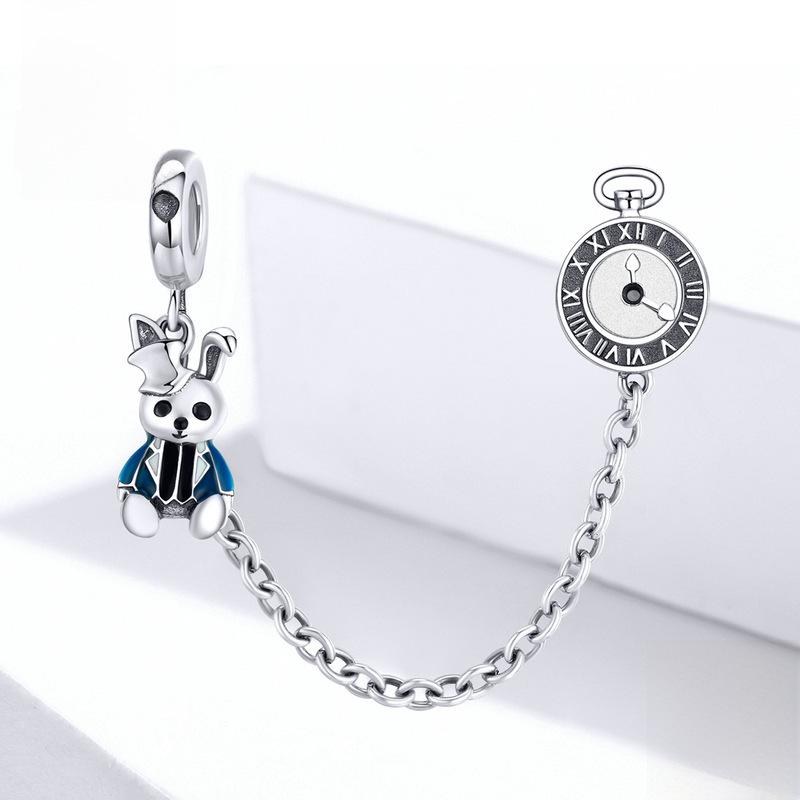 Sterling Silver S925 Rabbit Safety Chain DIY Bracelet Accessories