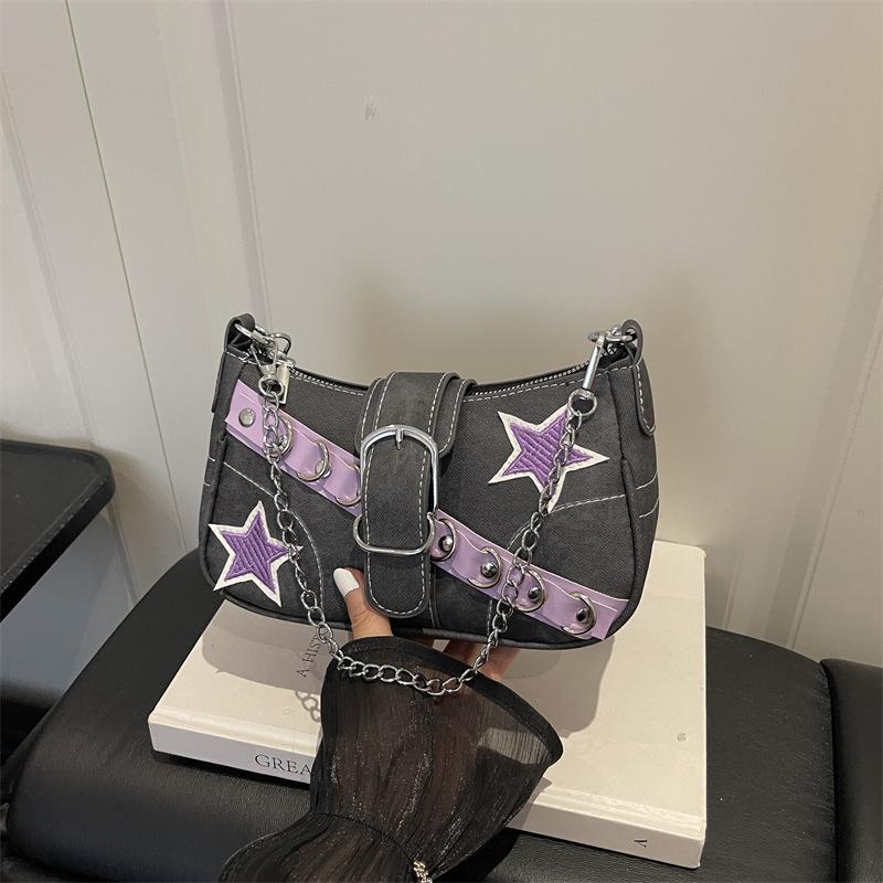 Sweet and Cool Tomboy Style Large Capacity Chain Shoulder Bag with Crossbody Strap and Strap Bag for The Armpit