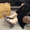 2024 New  Spring Women Shoes  Leather Mary Jane Shoes Square Toe Chunky Heel Women Shoes Retro Buckle Mid-heel Pumps