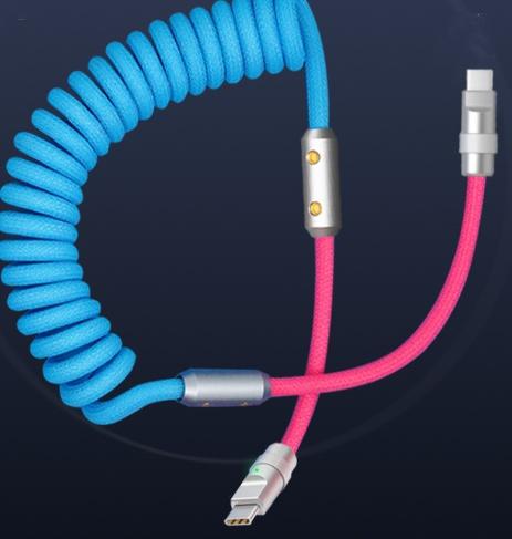 6A Spring Data Cable PD66W Super-fast Charging Dual Type-C Charging Cable for iPhone & Android Accessories