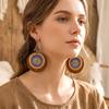 Ethnic Creative Round Metal Wooden Drop Earrings for Women Retro Multicolor Personality Charm Earrings Boho Vacation Jewelry