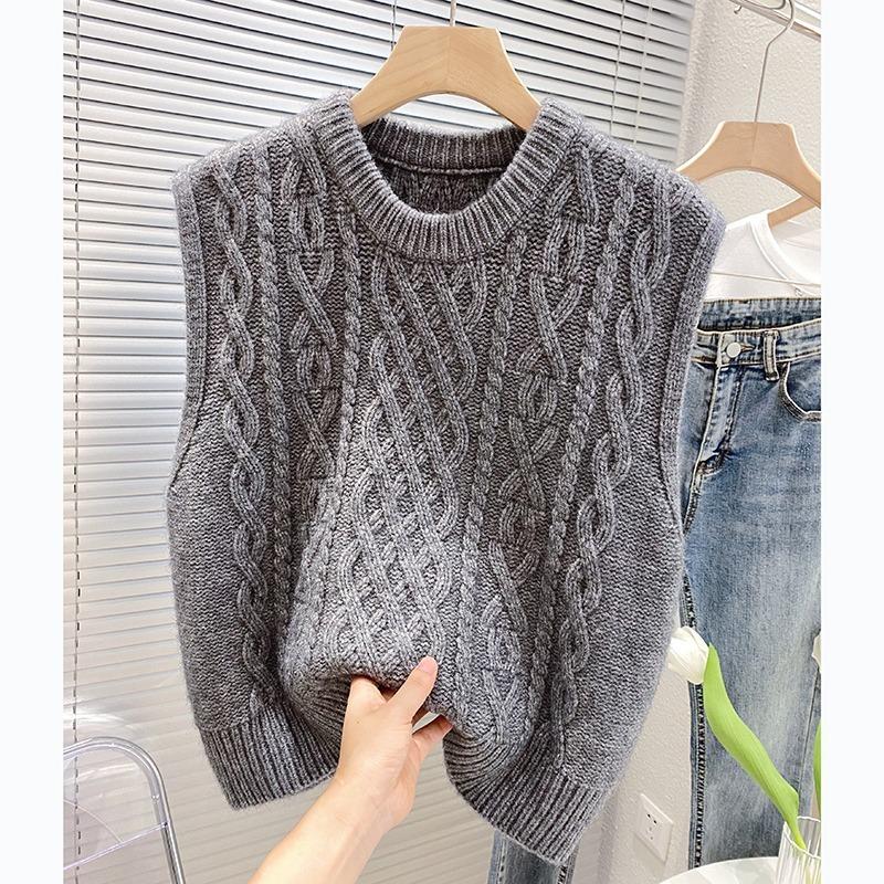 Women's Autumn and Winter Round Neck Hollow Casual Knitted Sweater Vest