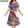 3XL Big Size Women‘s Summer Short Sleeves Casual A-Line Dress 3D Marbling Stripe Gradient Print Dress Elegant Loose Ladies Dress