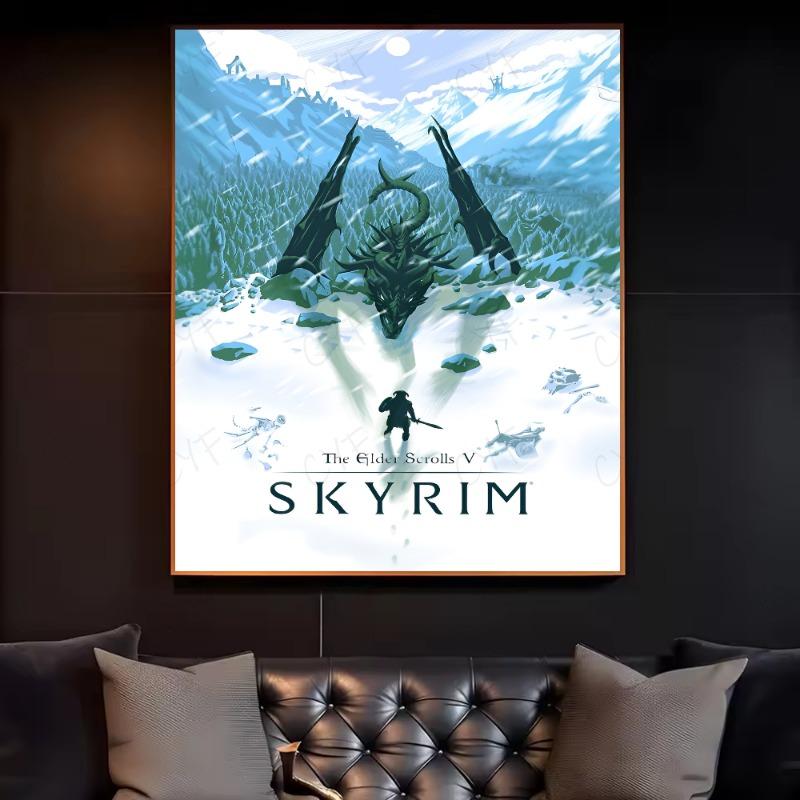 S-Skyrim The Elder S-Scrolls V Poster HD art sticky wall waterproof home living room bedroom bar aesthetic decoration