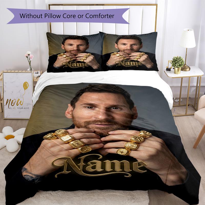 Messi Custom Name Champion Personalized Name Bedding Set,Soft Touch Bed Linen for Kids Bedroom Decor,Perfect Holiday Gift,Machine Washable Duvet Cover