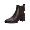 High-heeled Short Boots 2025 Winter New Thick-heeled Brown Boots Women's Medium Boots Fashion Square Head Elastic Women's Leather Boots