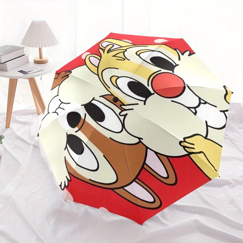 Red Chip 'n' Dale Cartoon Automatic Open/CloseUmbrella-CuteUmbrella with Cute Design, Portable 3-Fold Compact Umbrella for Men & Women, Vale
