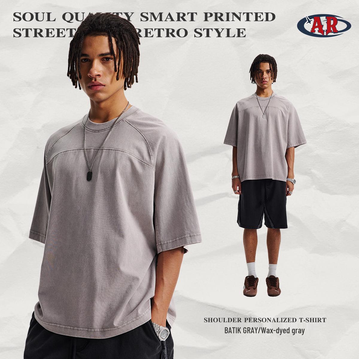 

ARTIE|2026 Spring/Summer Distressed Raglan Sleeve Patchwork T-shirt - 285g XL сірий колір