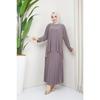 Women's Black Sandy Front Stone Embroidered Blouse Skirt Pleated Double Hijab Skirt Set