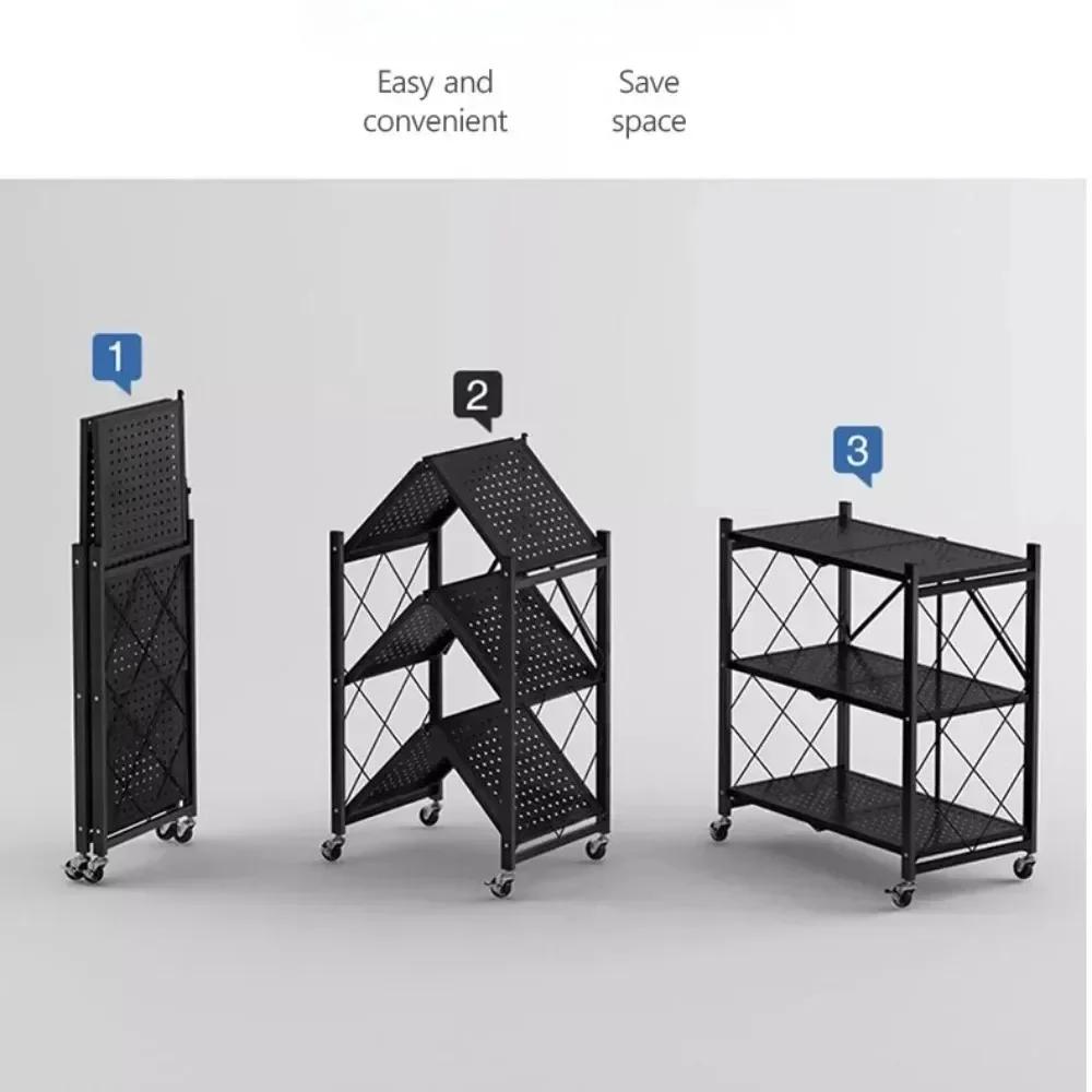 Installation-Free Multilayer Bookshelf Multifunctional Floor Type Microwave Oven Rack Foldable Movable Living Room Storage Rack