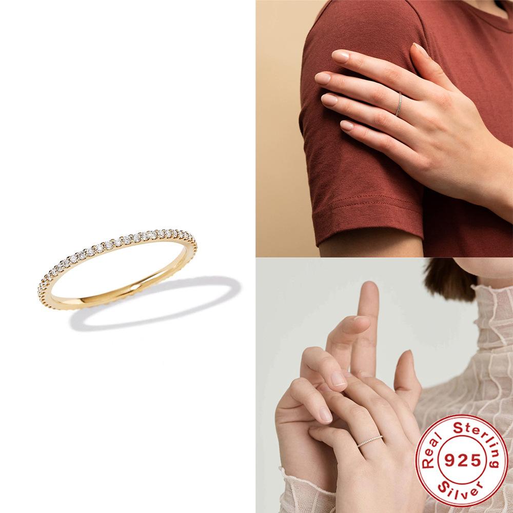 Ekte Mote Ins Vind 1 mm Moissanitt Radring Halering Utsøkt 925 Sølv Full Ring Mozzarella Ring Ring Ring